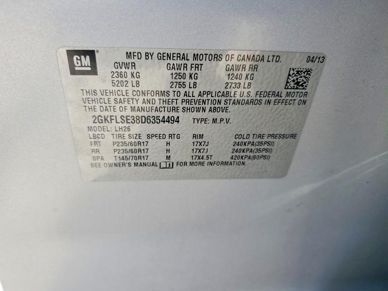 59538166 :رقم المزاد ، 2GKFLSE38D6354494 vin ، 2013 Gmc Terrain مزاد بيع