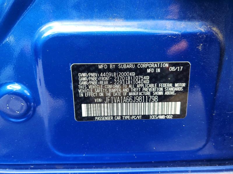 2018 Subaru Wrx მანქანა იყიდება აუქციონზე, vin: JF1VA1A66J9811798, აუქციონის ნომერი: 57059206
