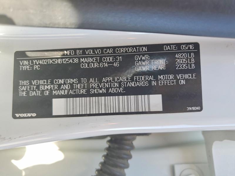 55866106 :رقم المزاد ، LYV402TK5HB125438 vin ، 2017 Volvo S60 مزاد بيع