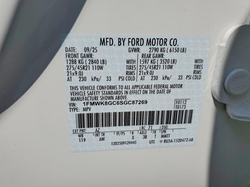 2025 Ford Explorer მანქანა იყიდება აუქციონზე, vin: 1FMWK8GC6SGC87269, აუქციონის ნომერი: 58838566