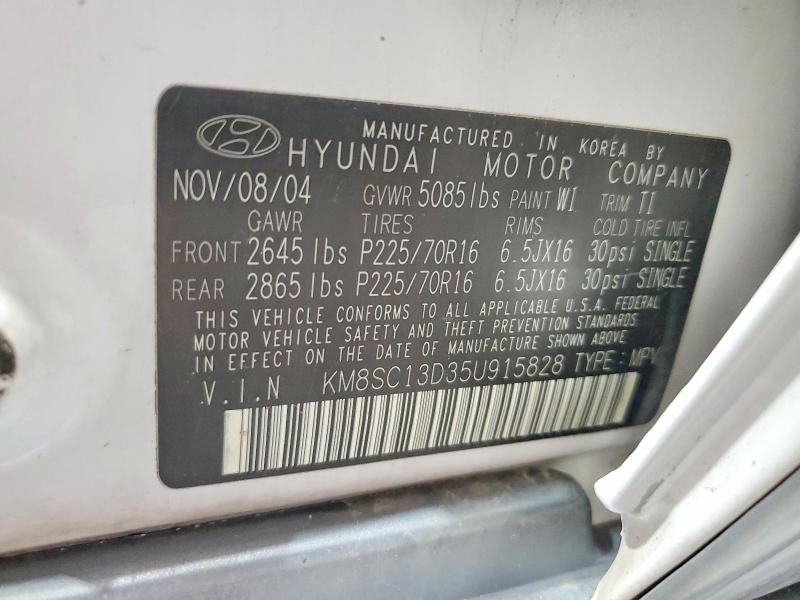 2005 Hyundai Santa Fe მანქანა იყიდება აუქციონზე, vin: KM8SC13D35U915828, აუქციონის ნომერი: 56706926