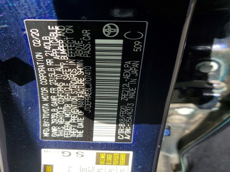 Продаж на аукціоні авто 2020 Toyota Corolla, vin: JTDEPRAE6LJ107410, номер лоту: 56344496