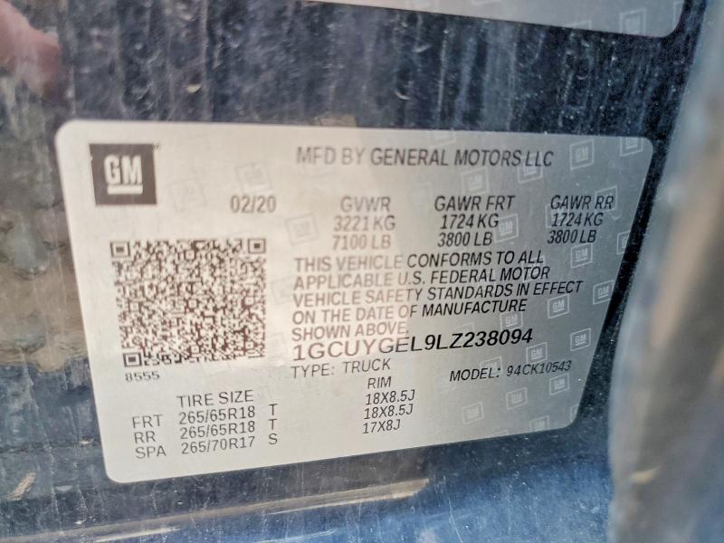 58203456 :رقم المزاد ، 1GCUYGEL9LZ238094 vin ، 2020 Chevrolet Silverado مزاد بيع