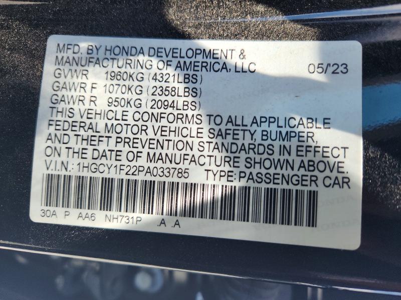 Продаж на аукціоні авто 2023 Honda Accord, vin: 1HGCY1F22PA033785, номер лоту: 57550166