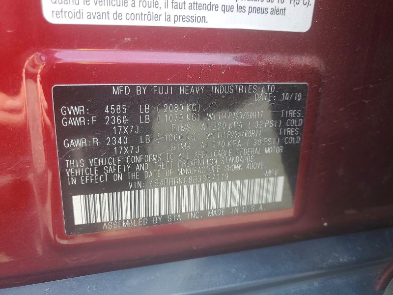 2011 Subaru Outback მანქანა იყიდება აუქციონზე, vin: 4S4BRBKC8B3357019, აუქციონის ნომერი: 56138226
