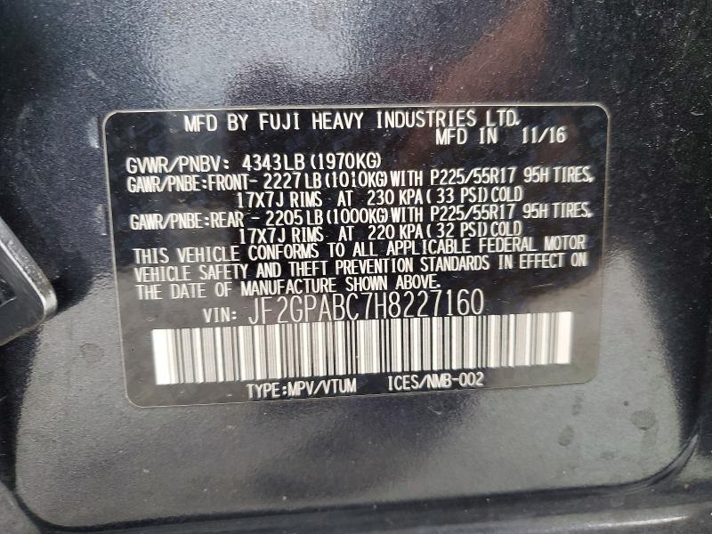 95588575 :رقم المزاد ، JF2GPABC7H8227160 vin ، 2017 Subaru Crosstrek مزاد بيع