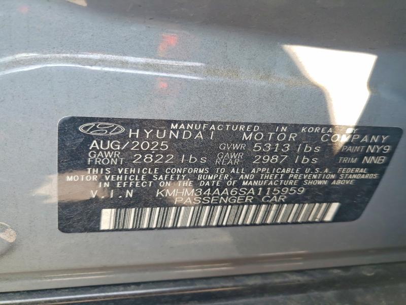 Aukcja sprzedaży 2025 Hyundai Ioniq 6, vin: KMHM34AA6SA115959, numer aukcji: 58821216