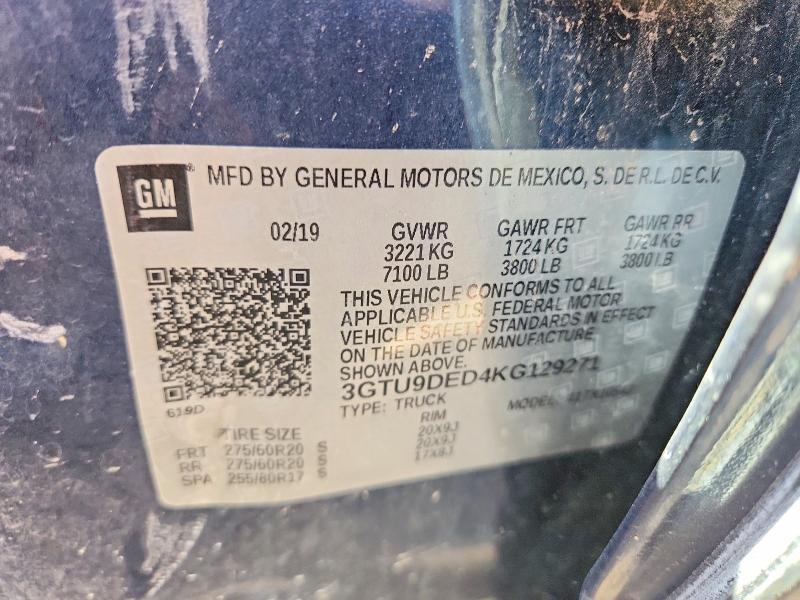 Aukcja sprzedaży 2019 Gmc Sierra, vin: 3GTU9DED4KG129271, numer aukcji: 56023446