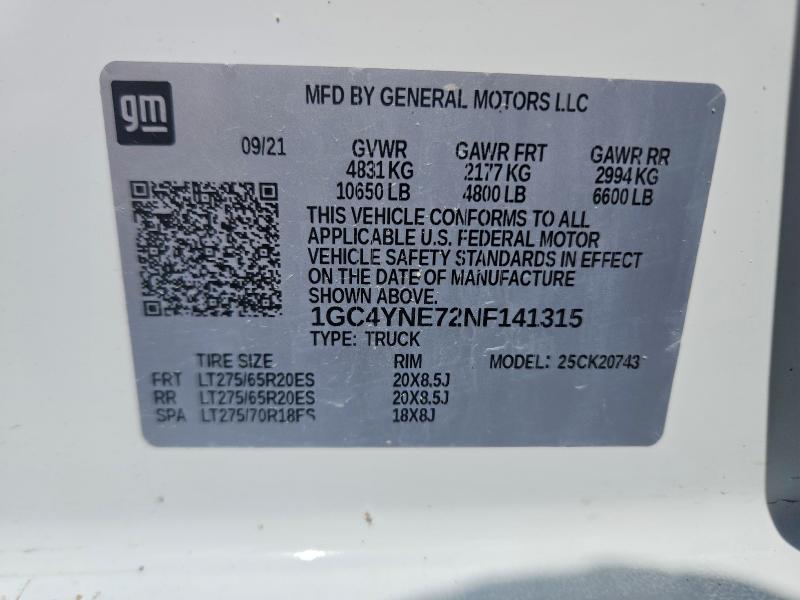 Продаж на аукціоні авто 2022 Chevrolet Silverado, vin: 1GC4YNE72NF141315, номер лоту: 55899956