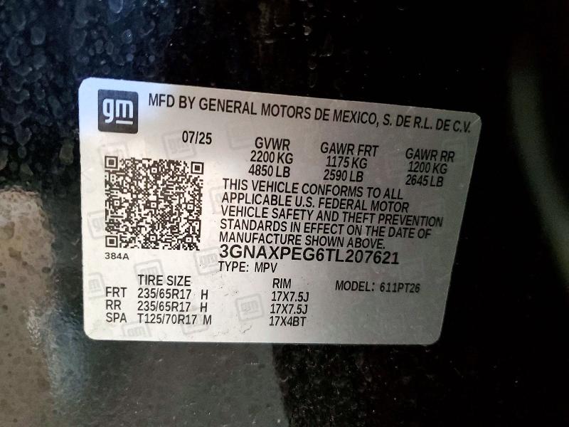 Aukcja sprzedaży 2026 Chevrolet Equinox, vin: 3GNAXPEG6TL207621, numer aukcji: 56181906