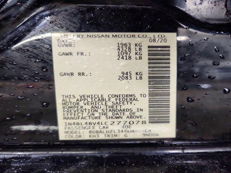 2020 Nissan Altima მანქანა იყიდება აუქციონზე, vin: 1N4BL4BV4LC277078, აუქციონის ნომერი: 57363306
