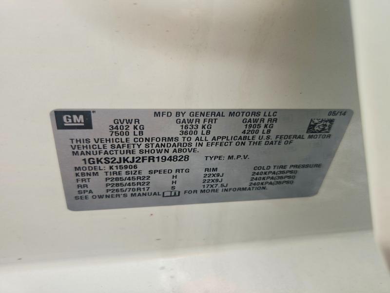 2015 Gmc Yukon Xl მანქანა იყიდება აუქციონზე, vin: 1GKS2JKJ2FR194828, აუქციონის ნომერი: 59230016