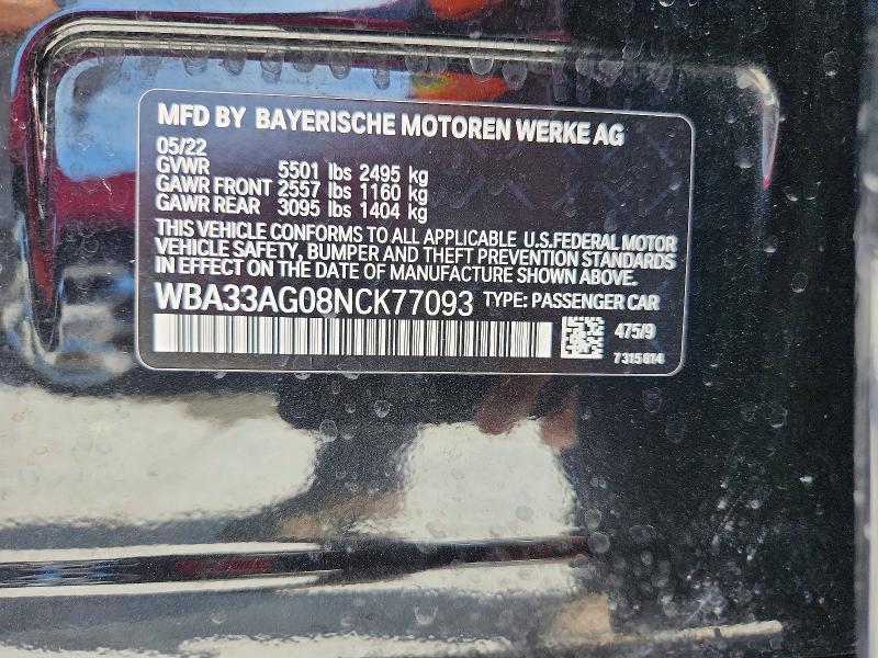 58994976 :رقم المزاد ، WBA33AG08NCK77093 vin ، 2022 Bmw 530xe مزاد بيع