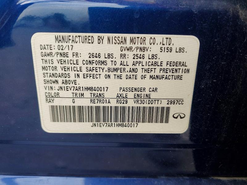 Aukcja sprzedaży 2017 Infiniti Q50, vin: JN1EV7AR1HM840017, numer aukcji: 56511676