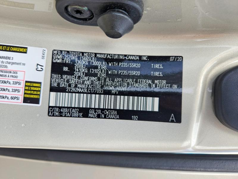 Продаж на аукціоні авто 2020 Lexus Rx, vin: 2T2HZMAA9LC177093, номер лоту: 57347466