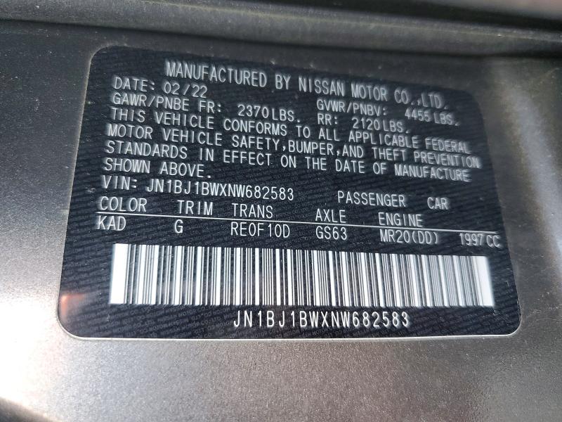 2022 Nissan Rogue Sport მანქანა იყიდება აუქციონზე, vin: JN1BJ1BWXNW682583, აუქციონის ნომერი: 55354446