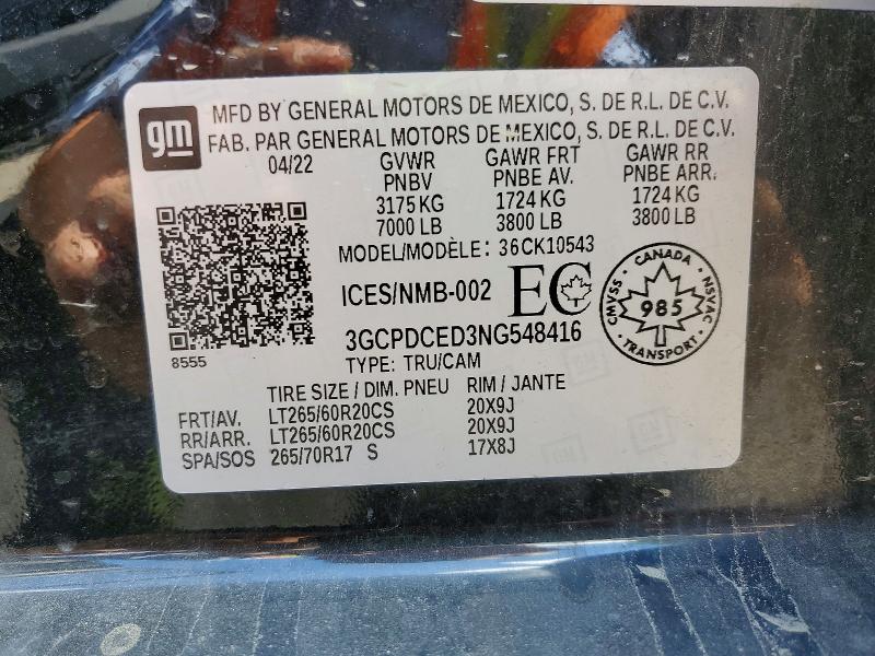 Aukcja sprzedaży 2022 Chevrolet Silverado, vin: 3GCPDCED3NG548416, numer aukcji: 56419756