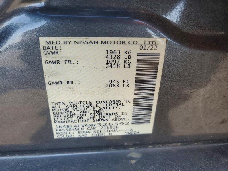 Продаж на аукціоні авто 2022 Nissan Altima, vin: 1N4BL4CV4NN326592, номер лоту: 56629226