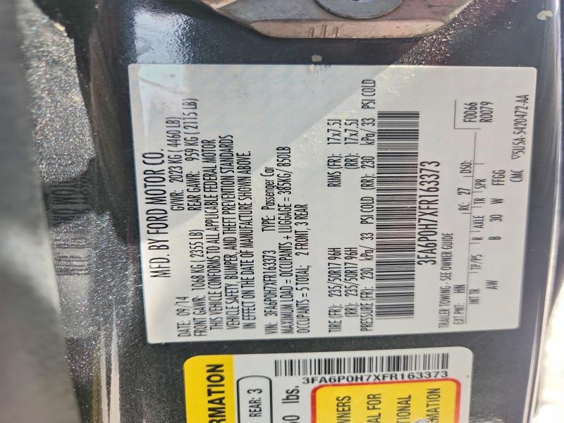 Aukcja sprzedaży 2015 Ford Fusion, vin: 3FA6P0H7XFR163373, numer aukcji: 56318976