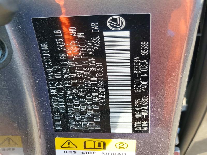 Продажа на аукционе авто 2019 Lexus Es, vin: 58ABZ1B19KU023531, номер лота: 56633786