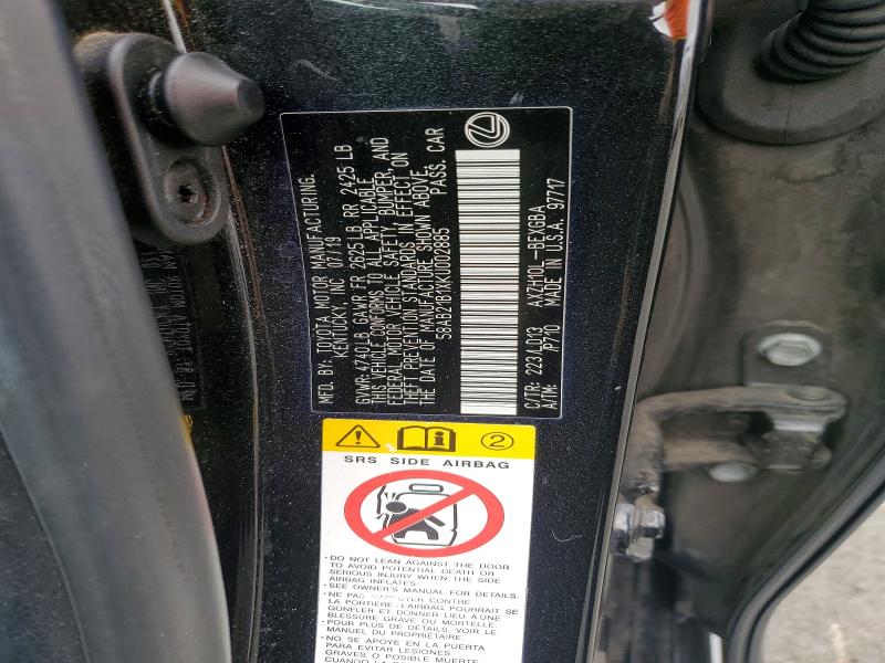 Aukcja sprzedaży 2019 Lexus Es, vin: 58AB21B1XKU002885, numer aukcji: 58944506