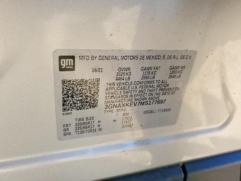 2021 Chevrolet Equinox მანქანა იყიდება აუქციონზე, vin: 3GNAXKEV7MS177697, აუქციონის ნომერი: 55891156