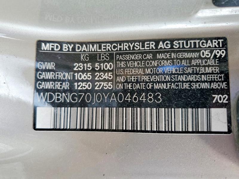 56744456 :رقم المزاد ، WDBNG70J0YA046483 vin ، 2000 Mercedes-benz S مزاد بيع