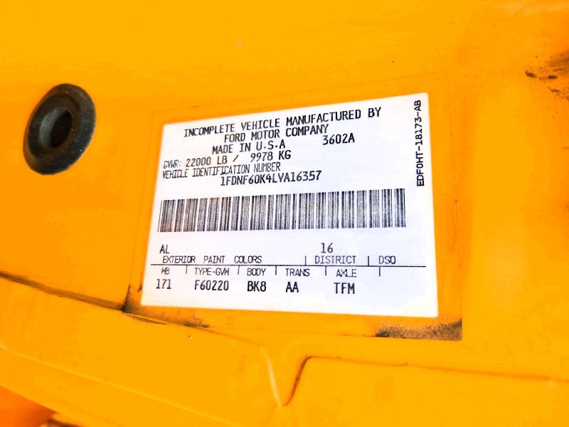 57211666 :رقم المزاد ، 1FDNF60K4LVA16357 vin ، 1990 Ford F600 مزاد بيع