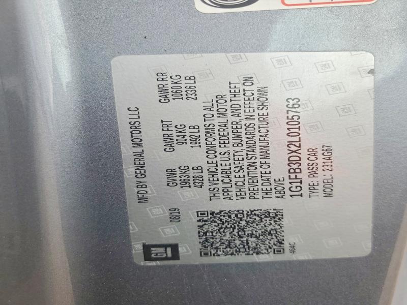 58886006 :رقم المزاد ، 1G1FB3DX2L0105763 vin ، 2020 Chevrolet Camaro مزاد بيع