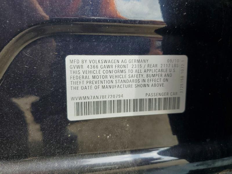 59241006 :رقم المزاد ، WVWMN7AN7BE720794 vin ، 2011 Volkswagen Cc مزاد بيع