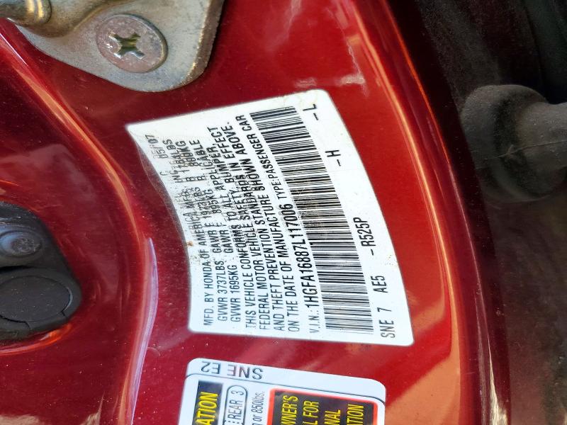 Aukcja sprzedaży 2007 Honda Civic, vin: 1HGFA16887L117006, numer aukcji: 58249246