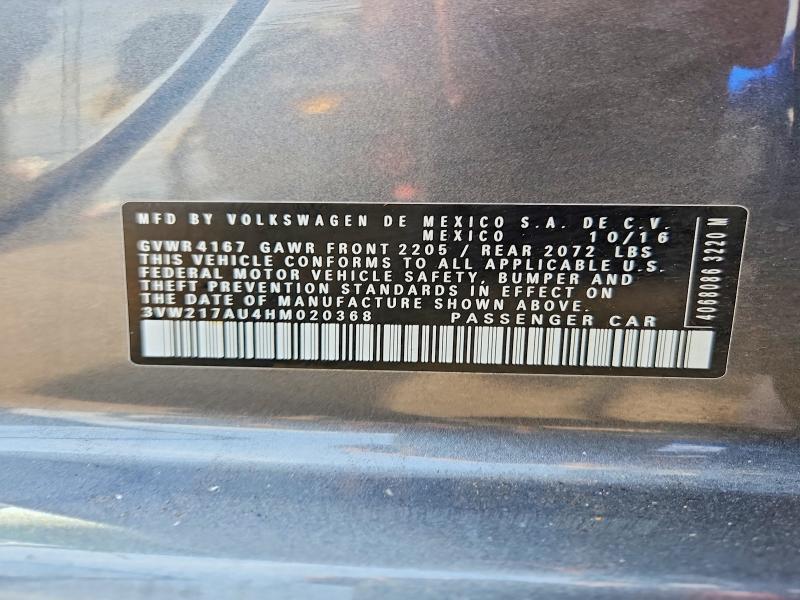 Aukcja sprzedaży 2017 Volkswagen Golf, vin: 3VW217AU4HM020368, numer aukcji: 58566746