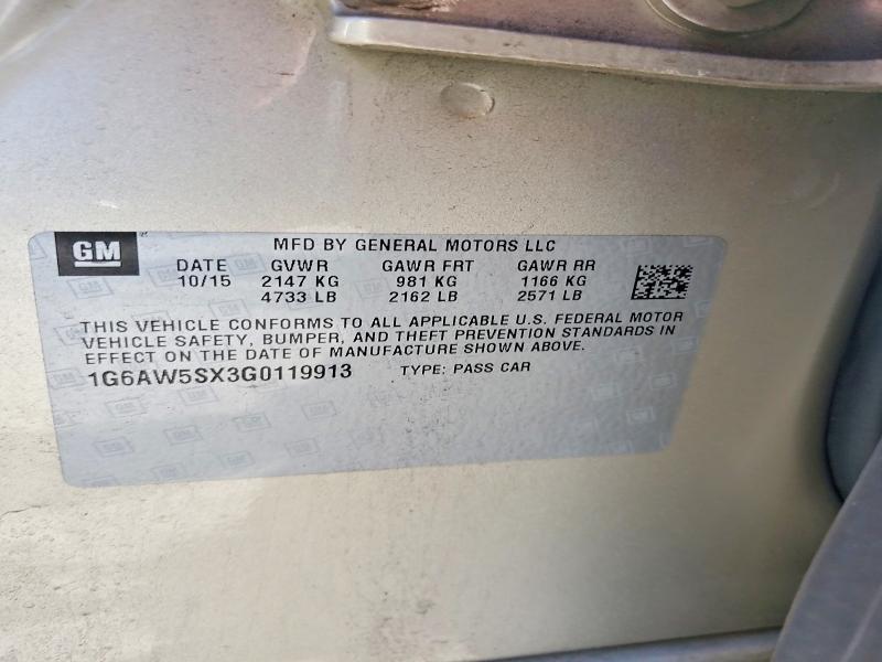 2016 Cadillac Cts მანქანა იყიდება აუქციონზე, vin: 1G6AW5SX3G0119913, აუქციონის ნომერი: 58333446