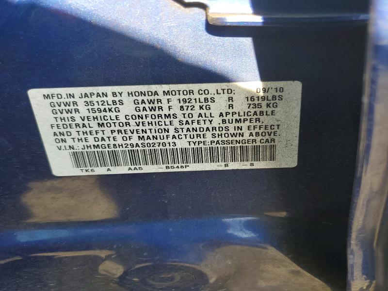 Продажа на аукционе авто 2010 Honda Fit, vin: JHMGE8H29AS027013, номер лота: 59001076
