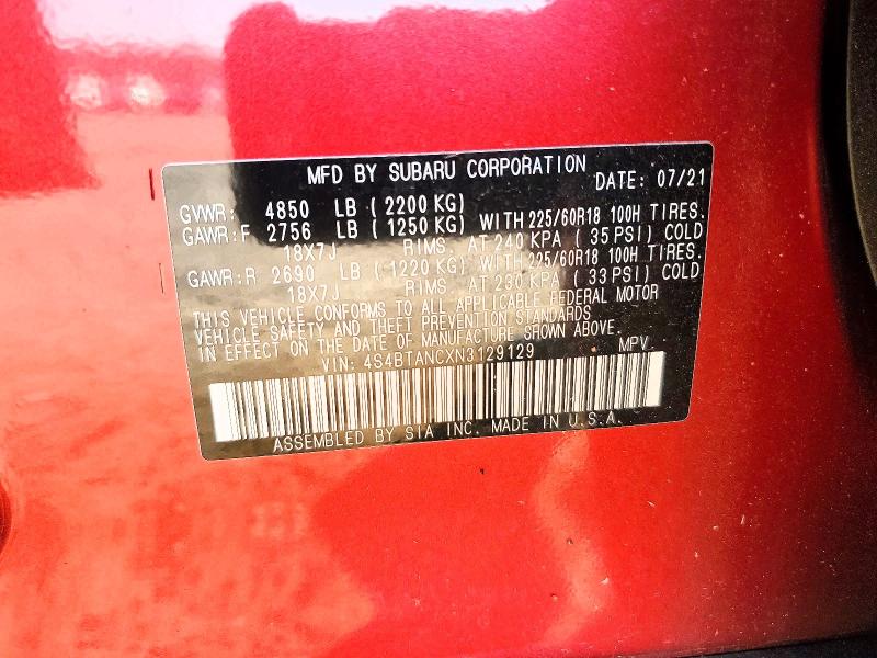 Продаж на аукціоні авто 2022 Subaru Outback, vin: 4S4BTANCXN3129129, номер лоту: 55829826