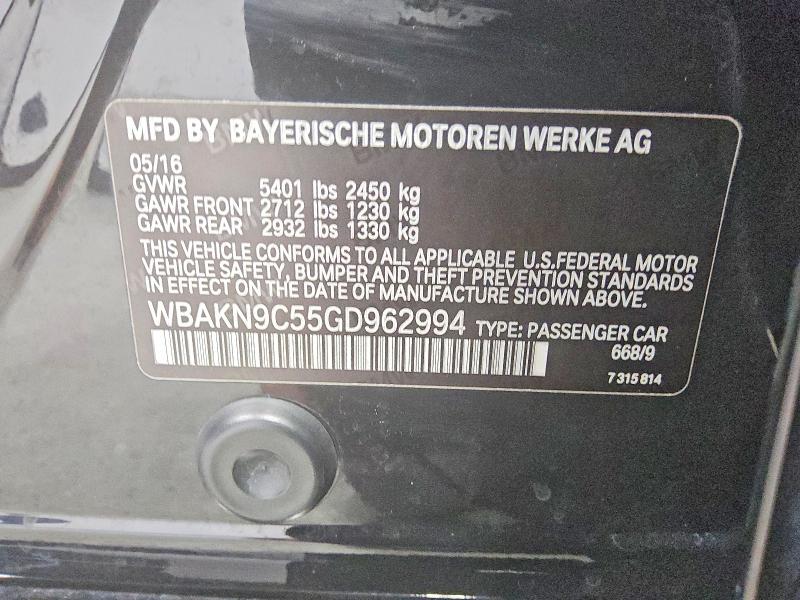 Aukcja sprzedaży 2016 Bmw 550, vin: WBAKN9C55GD962994, numer aukcji: 57017356