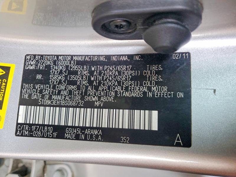 56542136 :رقم المزاد ، 5TDBK3EH1BS068732 vin ، 2011 Toyota Highlander مزاد بيع
