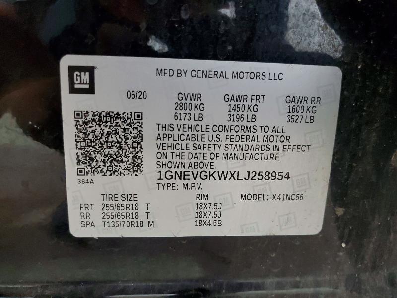 Aukcja sprzedaży 2020 Chevrolet Traverse, vin: 1GNEVGKWXLJ258954, numer aukcji: 56611526