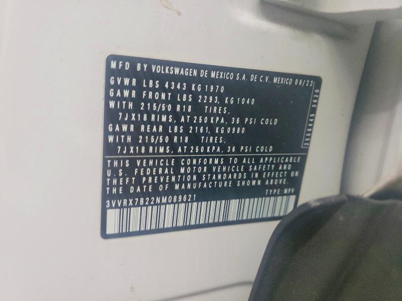 Aukcja sprzedaży 2022 Volkswagen Taos, vin: 3VVRX7B22NM089621, numer aukcji: 58758996
