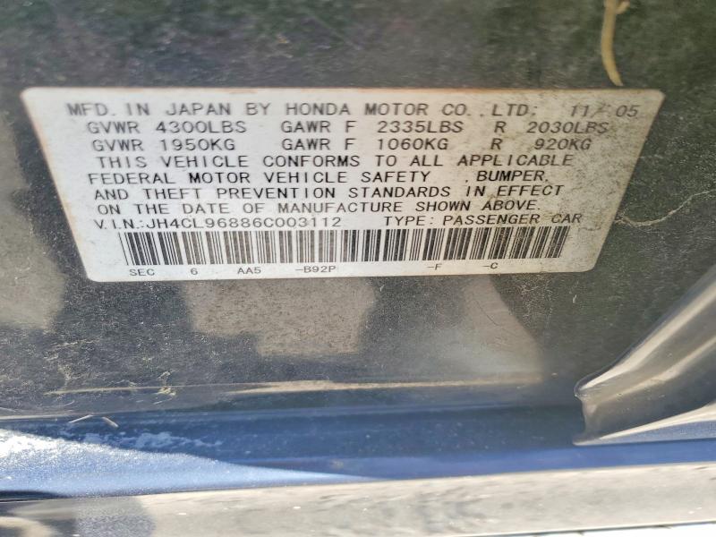 2006 Acura Tsx მანქანა იყიდება აუქციონზე, vin: JH4CL96886C003112, აუქციონის ნომერი: 55990106