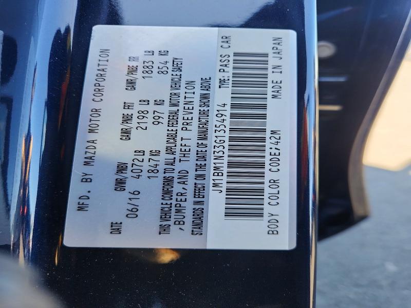 Aukcja sprzedaży 2016 Mazda 3, vin: JM1BM1N33G1354914, numer aukcji: 56068956