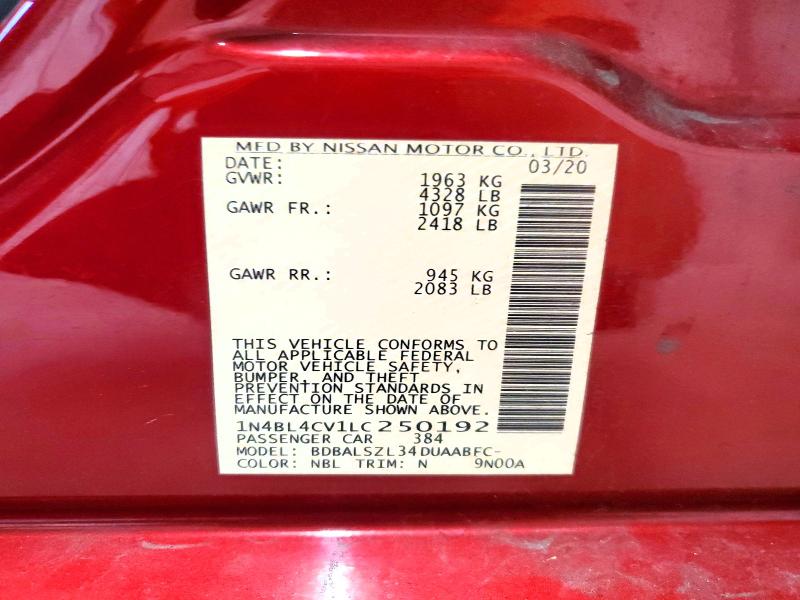 Aukcja sprzedaży 2020 Nissan Altima, vin: 1N4BL4CV1LC250192, numer aukcji: 58516236