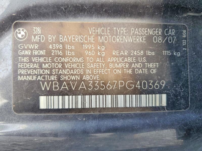 Продаж на аукціоні авто 2007 Bmw 328, vin: WBAVA33567PG40369, номер лоту: 58552886