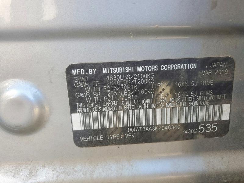 58988206 :رقم المزاد ، JA4AT3AA3KZ046340 vin ، 2019 Mitsubishi Eclipse Cross مزاد بيع