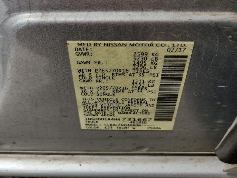 55969576 :رقم المزاد ، 1N6DD0ER4HN731667 vin ، 2017 Nissan Frontier مزاد بيع