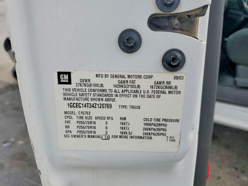 2004 Chevrolet Silverado მანქანა იყიდება აუქციონზე, vin: 1GCEC14T34Z120769, აუქციონის ნომერი: 58549746