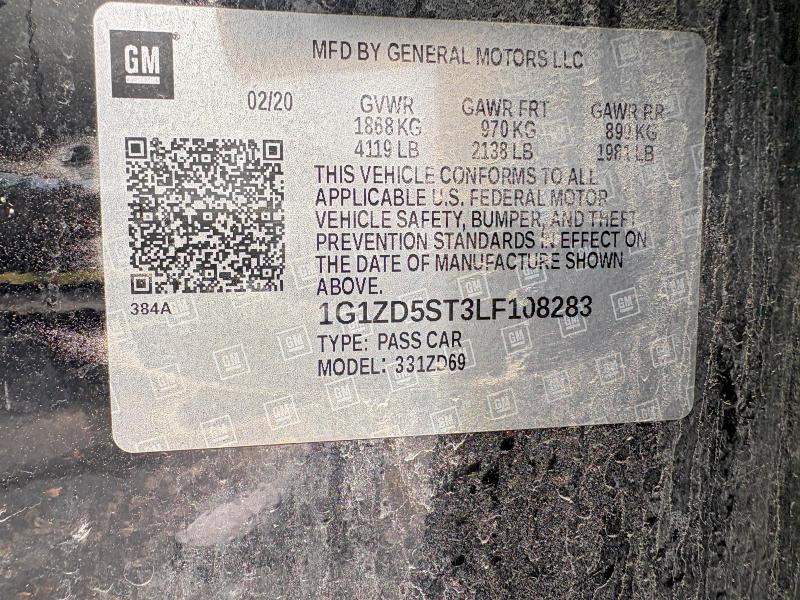 56287136 :رقم المزاد ، 1G1ZD5ST3LF108283 vin ، 2020 Chevrolet Malibu مزاد بيع