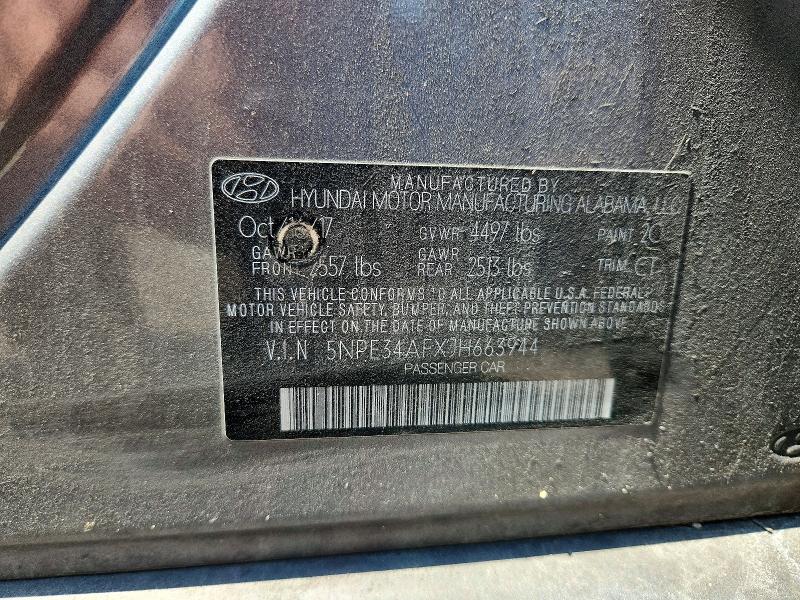 58739166 :رقم المزاد ، 5NPE34AFXJH663944 vin ، 2018 Hyundai Sonata مزاد بيع