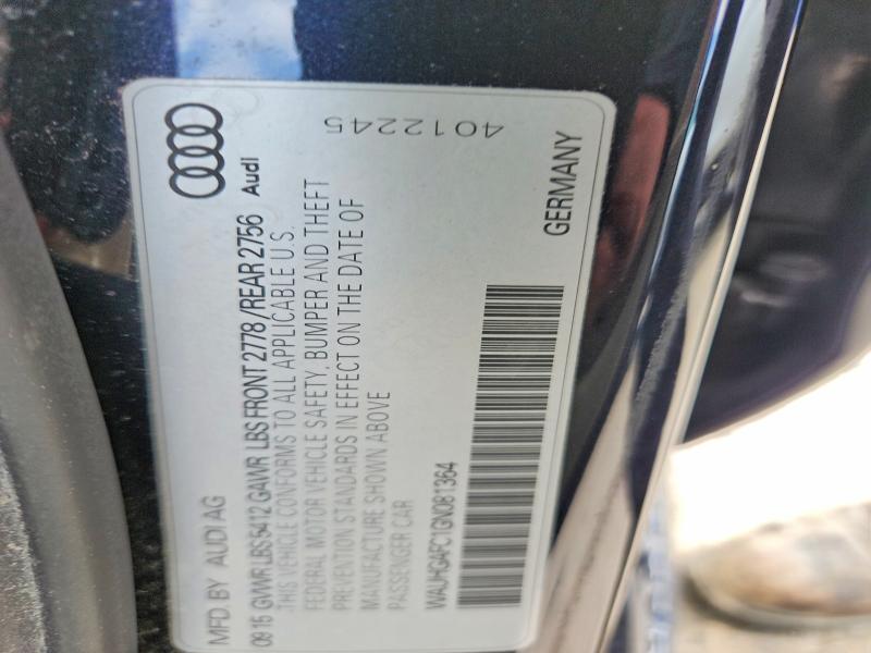 2016 Audi A6 მანქანა იყიდება აუქციონზე, vin: WAUHGAFC1GN081364, აუქციონის ნომერი: 57668366