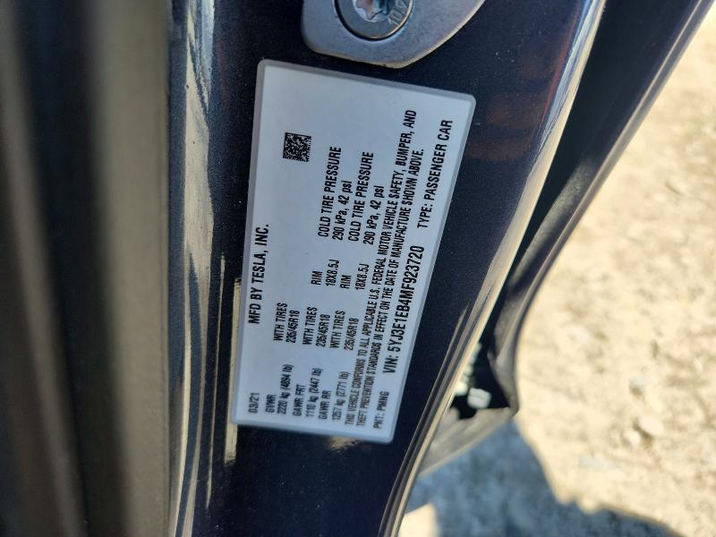 Auction sale of the 2021 Tesla Model 3, vin: 5YJ3E1EB4MF923720, lot number: 56323336